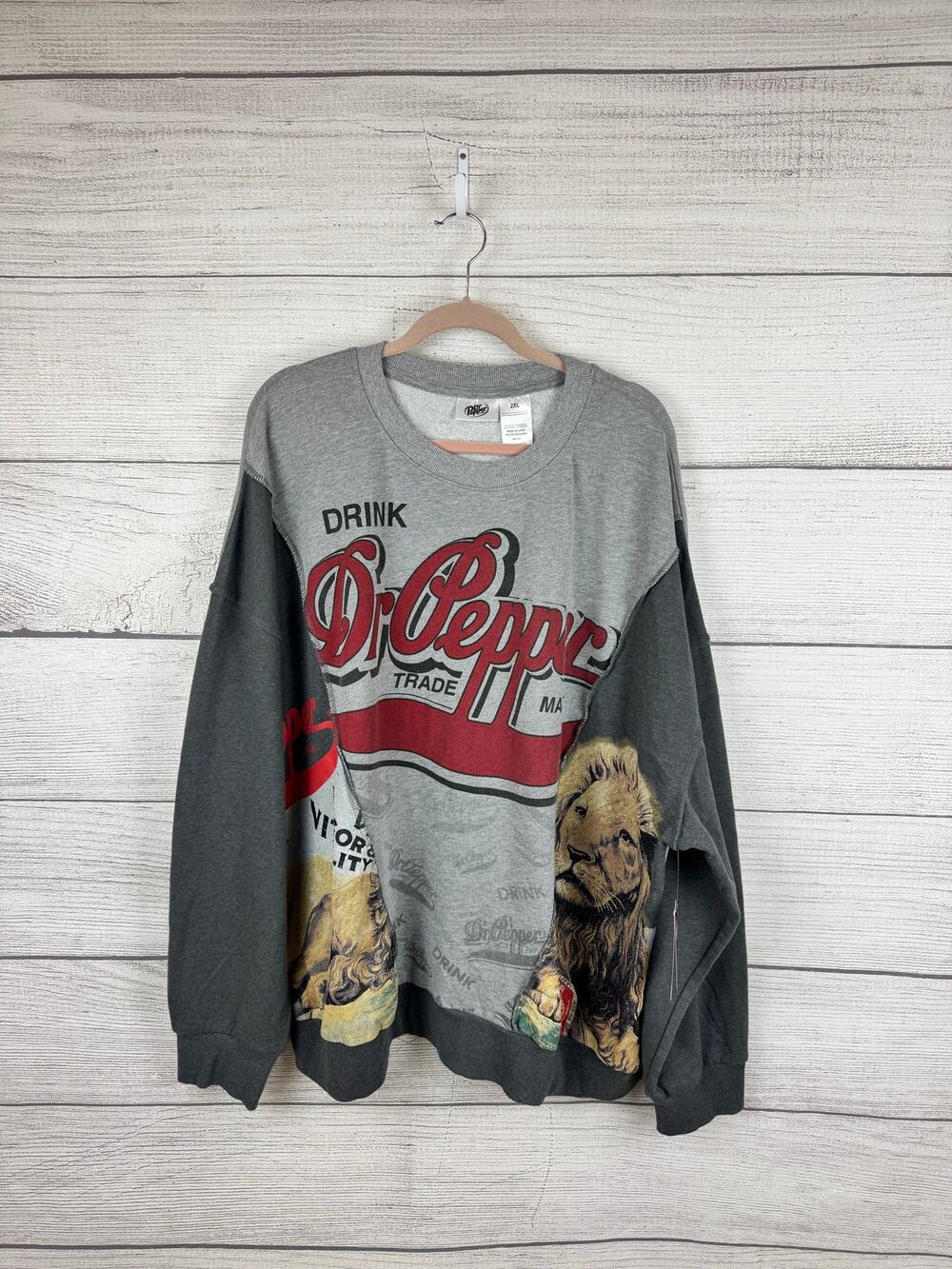 Dr. Pepper Men's Gray Graphic Crewneck Sweatshirt Size 2XL